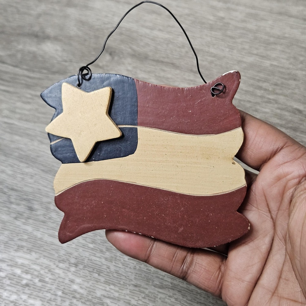 Vintage americana flag small primitive wooden wall hanging decor